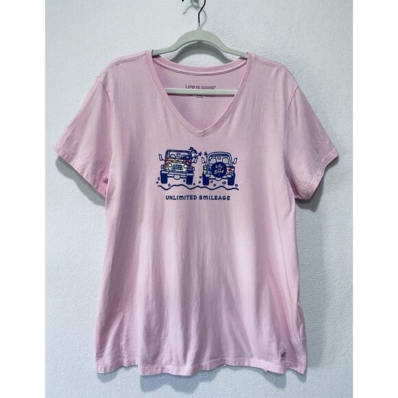 Life is Good Top Womens XL Pink Jackie Tie Dye Smileage Short Sleeve Crusher Vee - Picture 1 of 6